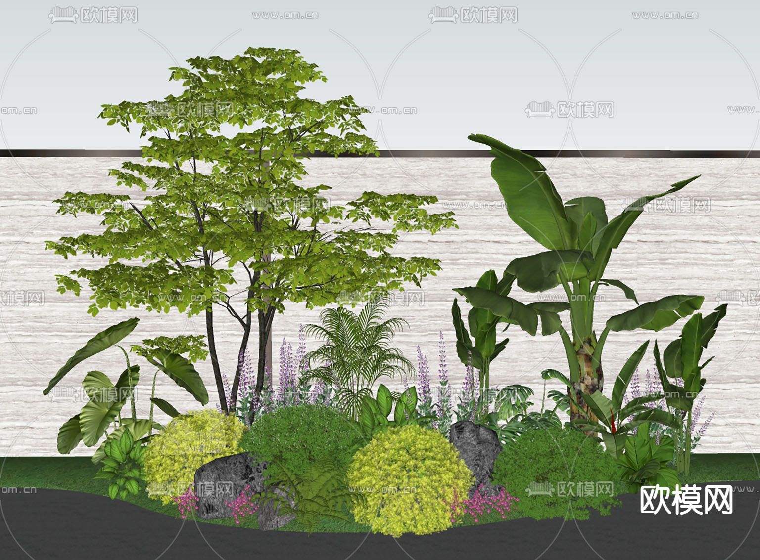 景观树 灌木 植物堆su模型下载（渲染图2）