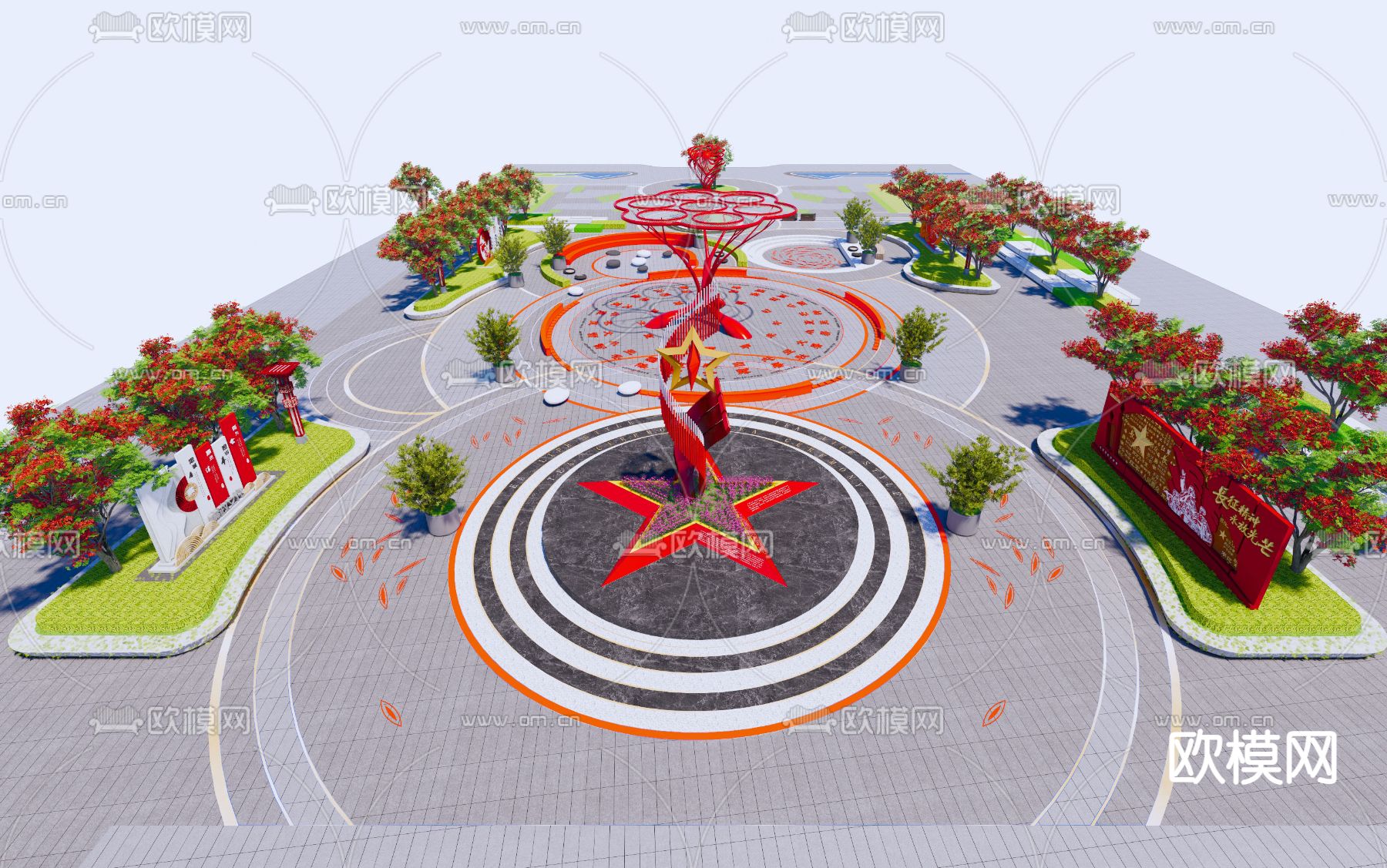 红色文化广场su模型
