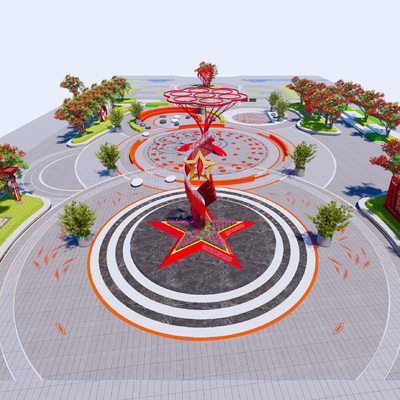 红色文化广场su模型