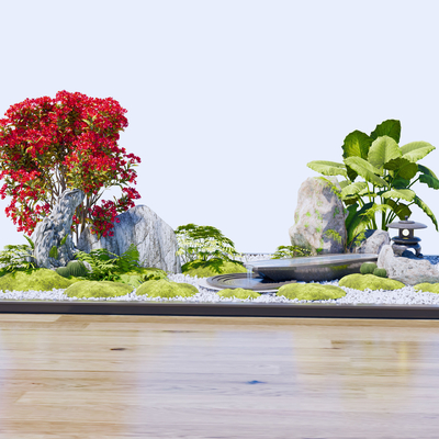  跌水造景 植物堆su模型 