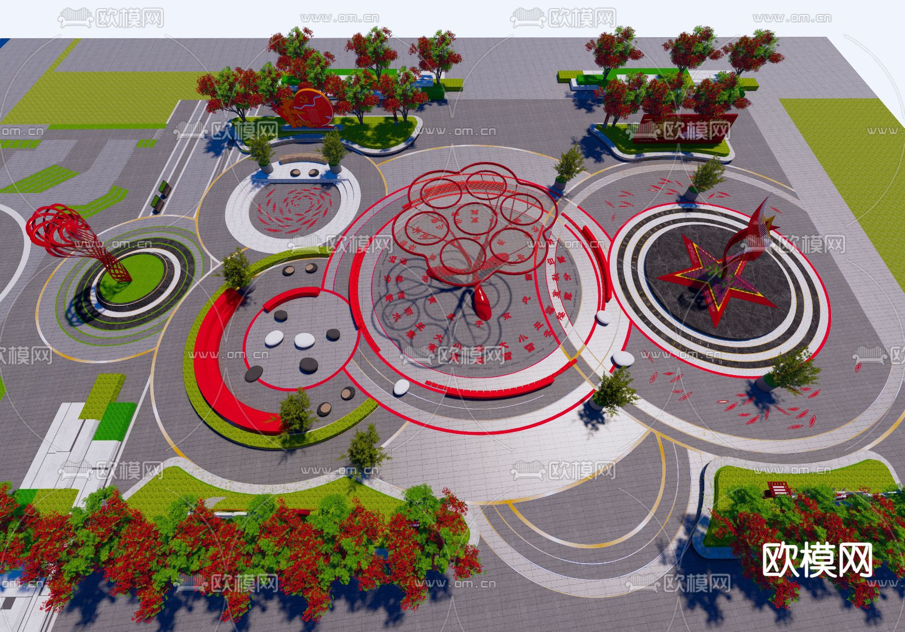 红色文化广场su模型