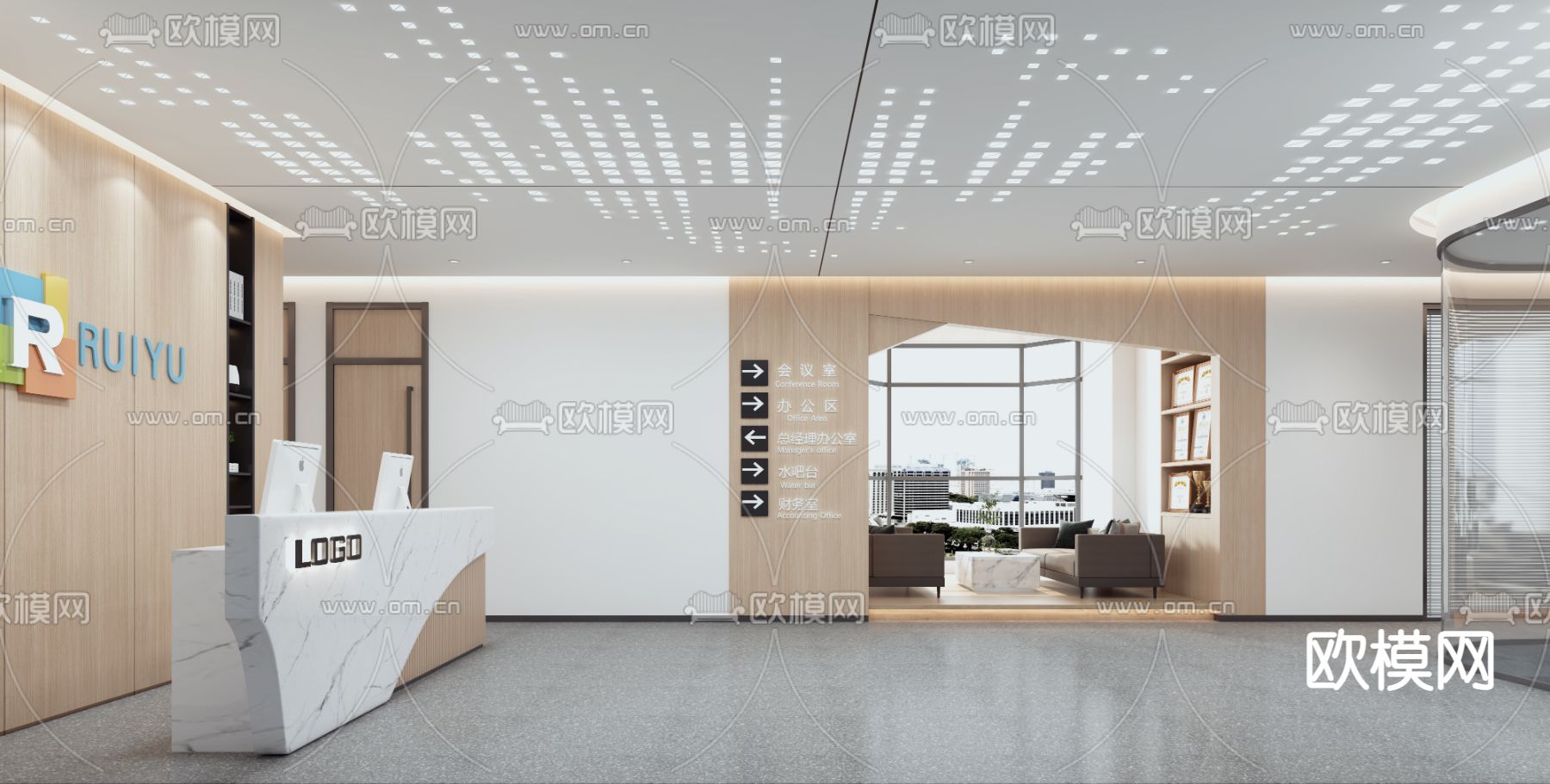 公司前厅 前台接待3d模型下载（渲染图1）