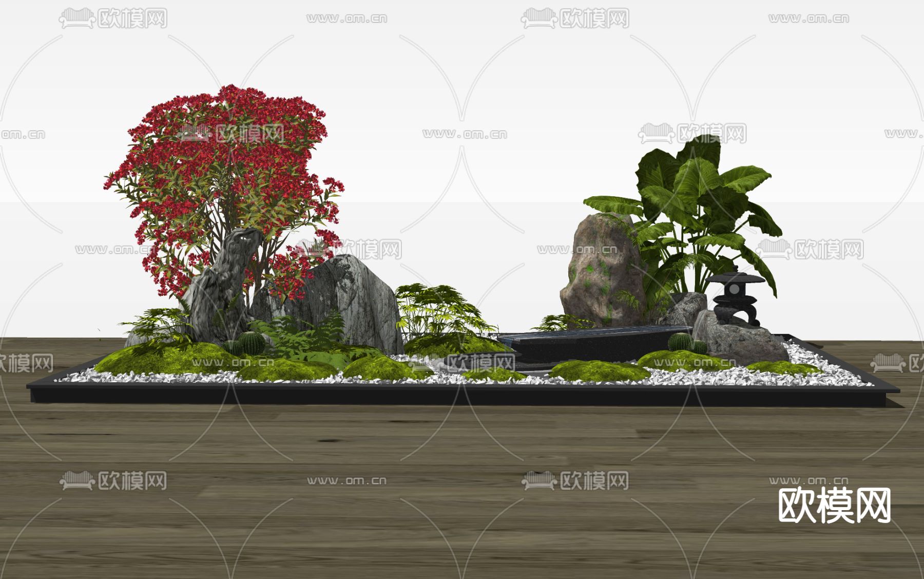 跌水造景 植物堆su模型下载（渲染图2）