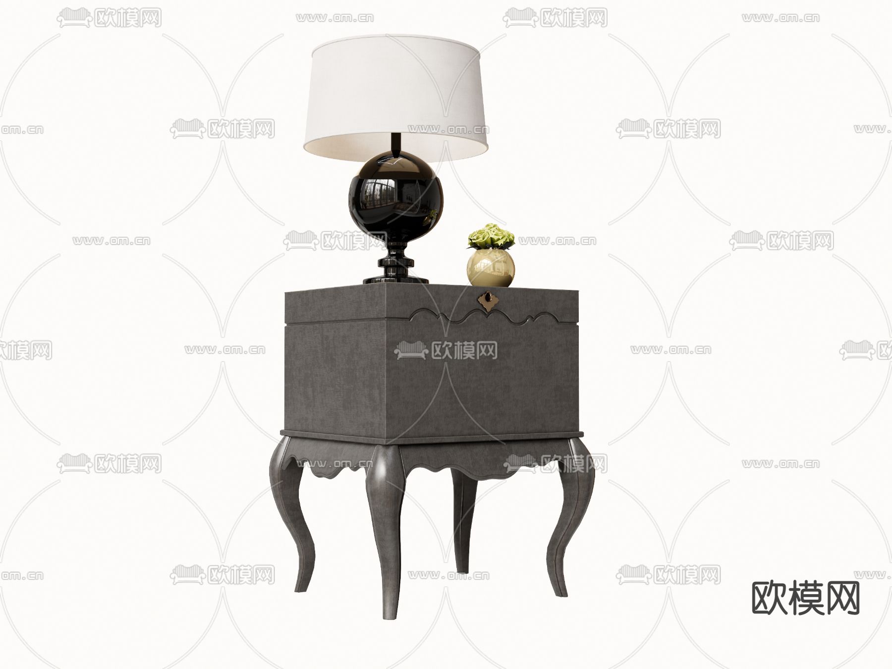 简欧床头柜su模型下载（渲染图1）