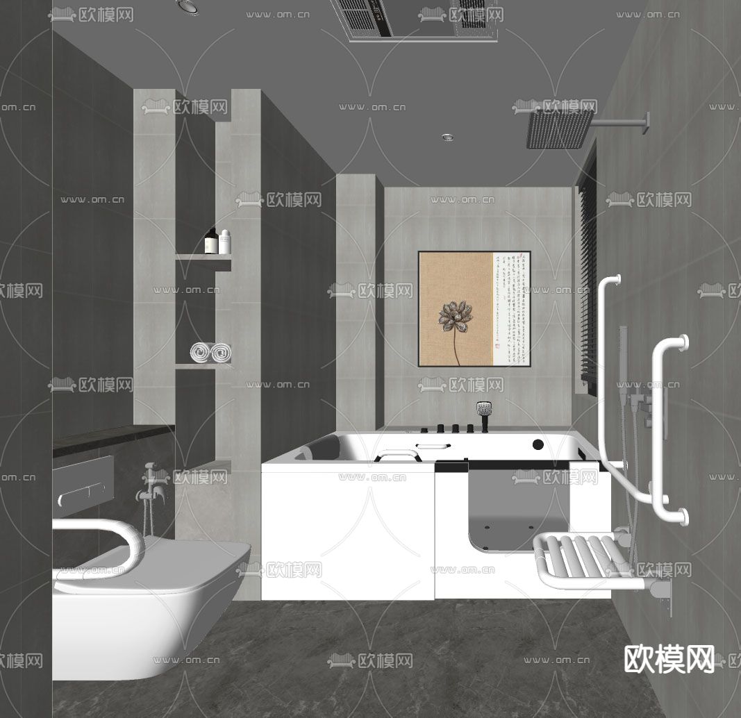 无障碍卫生间 浴室su模型下载（渲染图2）
