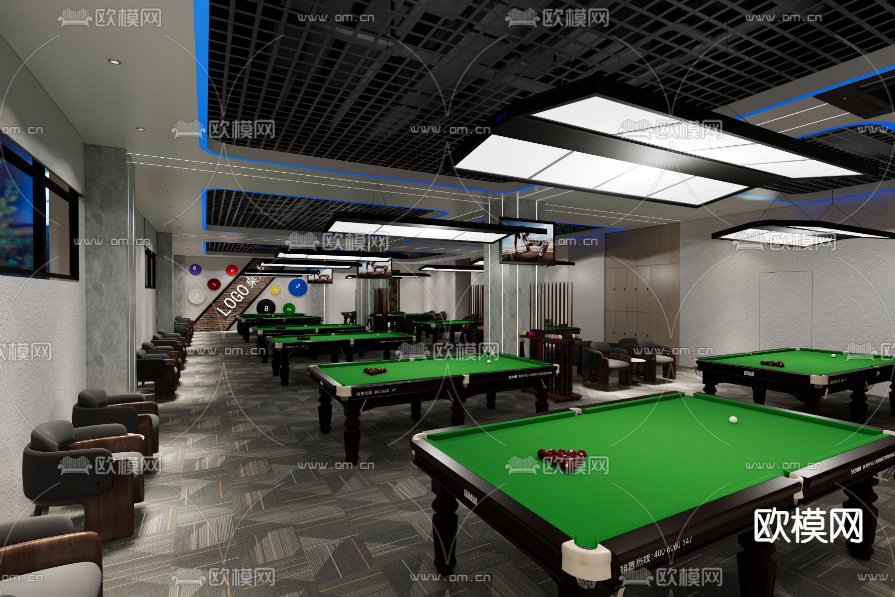 桌球俱乐部 棋牌室su模型