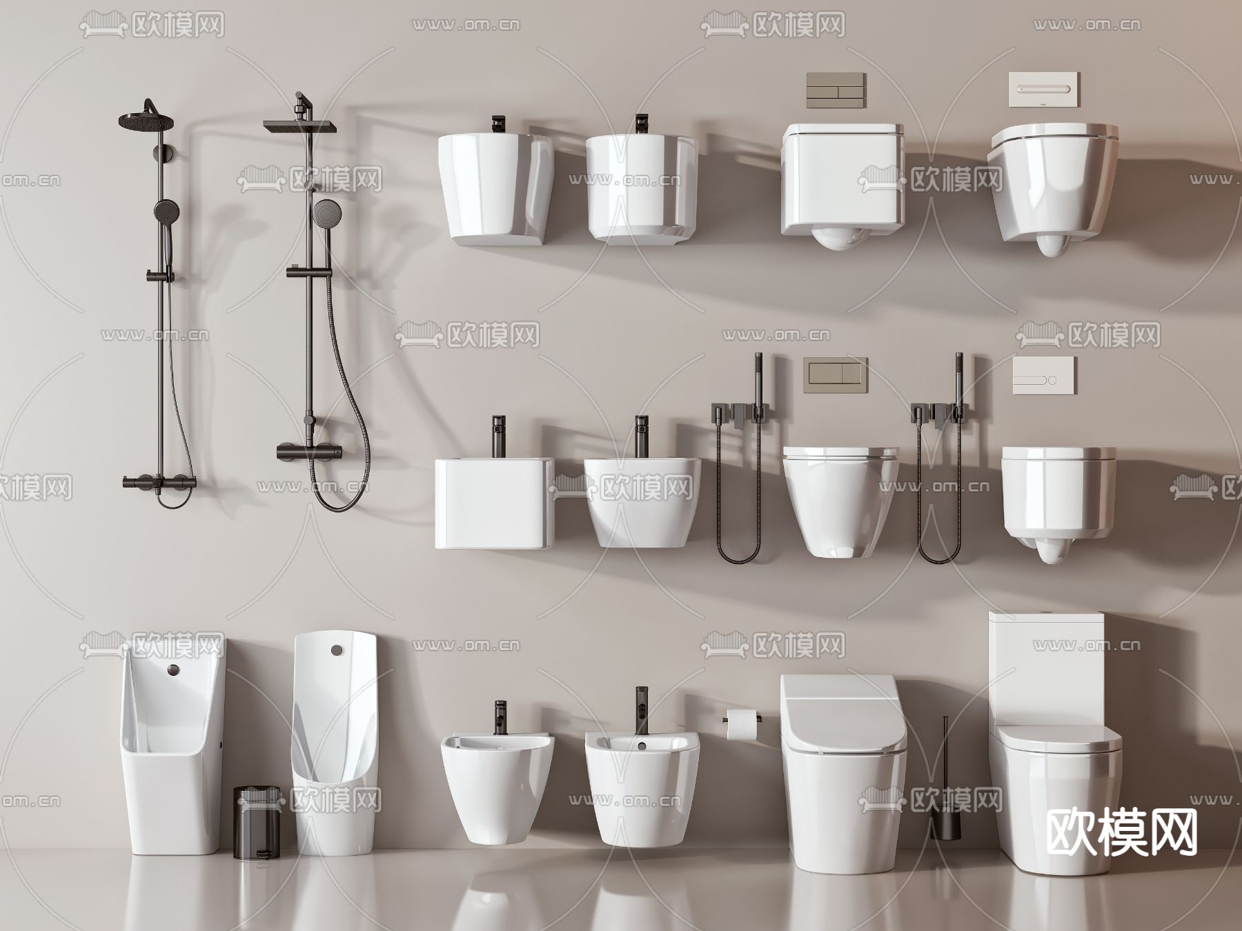 坐便器 马桶 小便斗 花洒 洁具3d模型下载