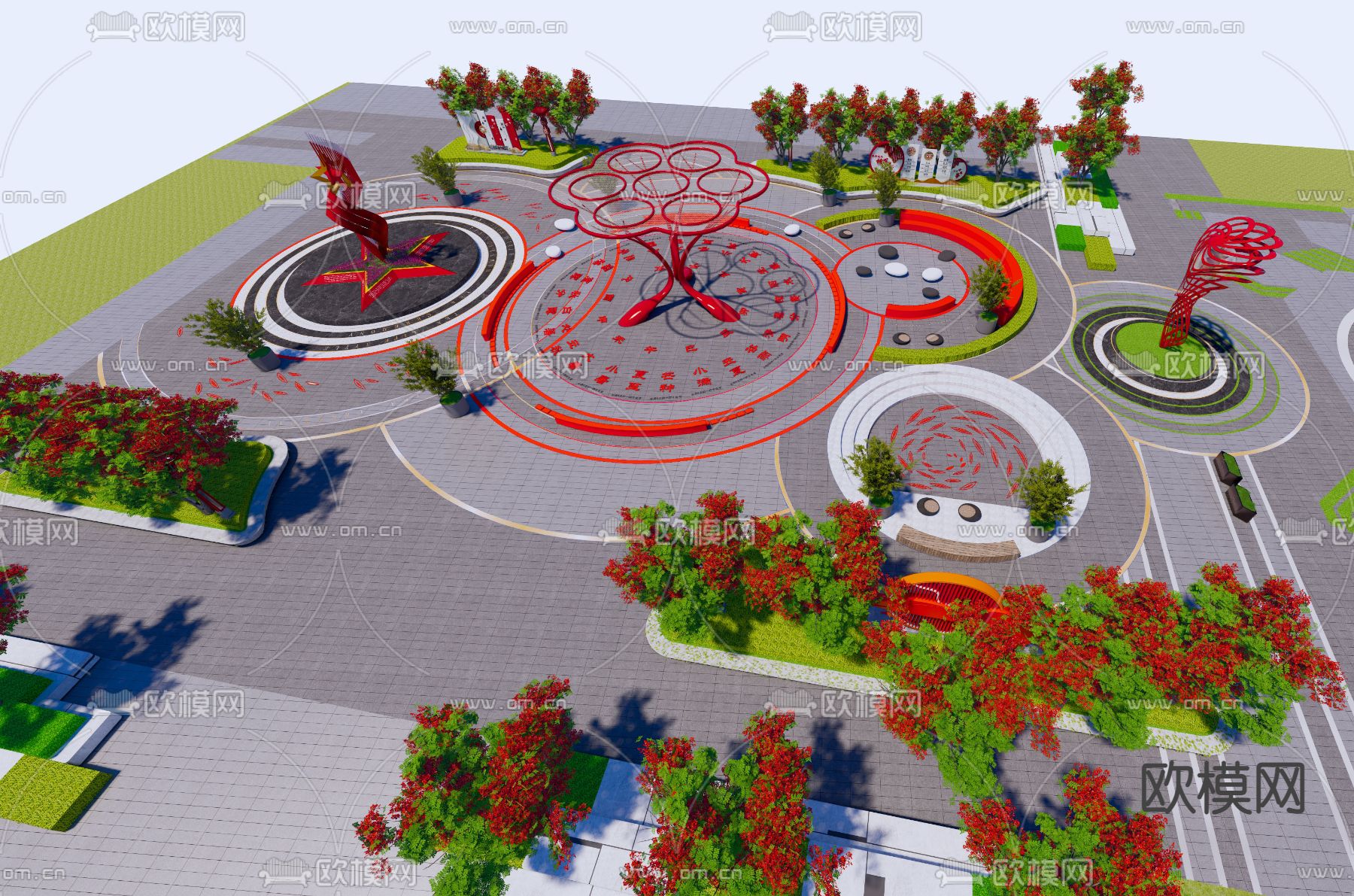 红色文化广场su模型