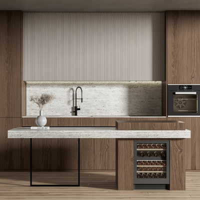  中岛厨房 橱柜su模型 