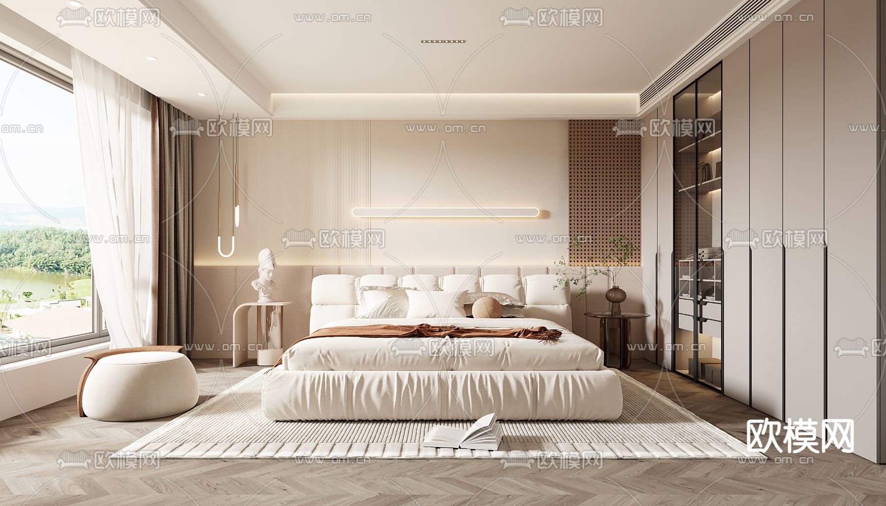 奶油风卧室 主卧3d模型下载