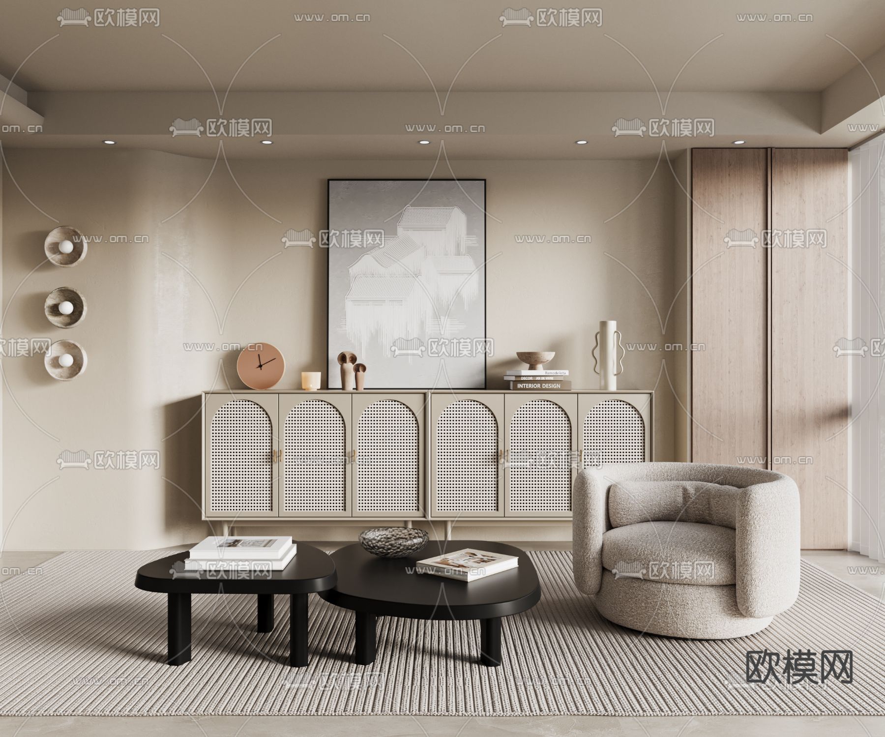 侘寂风茶几 边柜3d模型下载