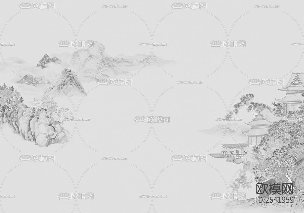 新中式山水墙纸下载（渲染图5）