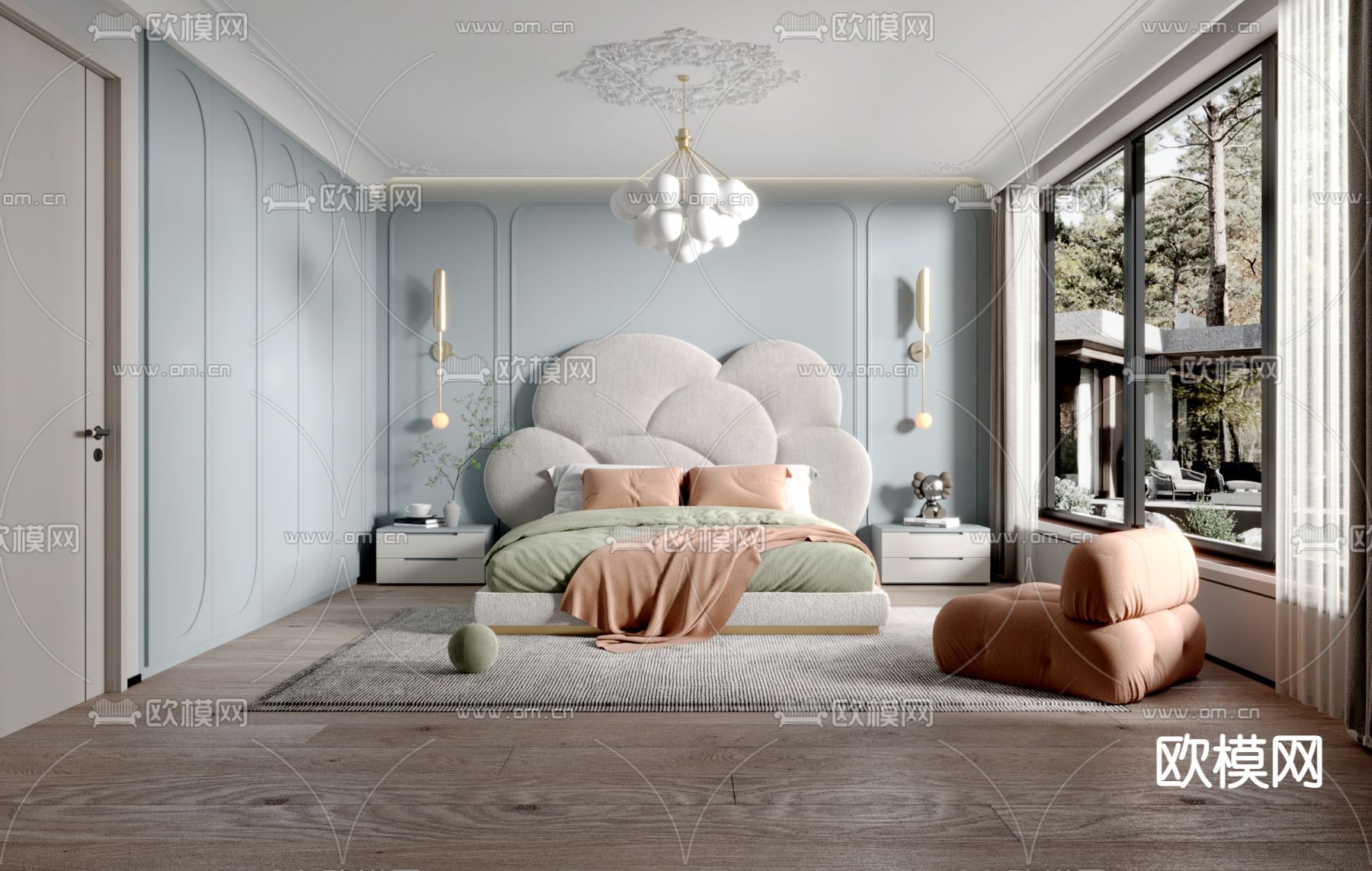 简欧卧室 主卧3d模型下载_ID14013028_3dmax免费模型-欧模网