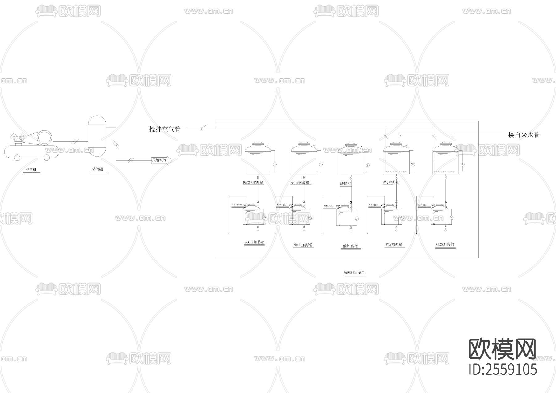电子废水流程图CAD施工图下载（渲染图2）