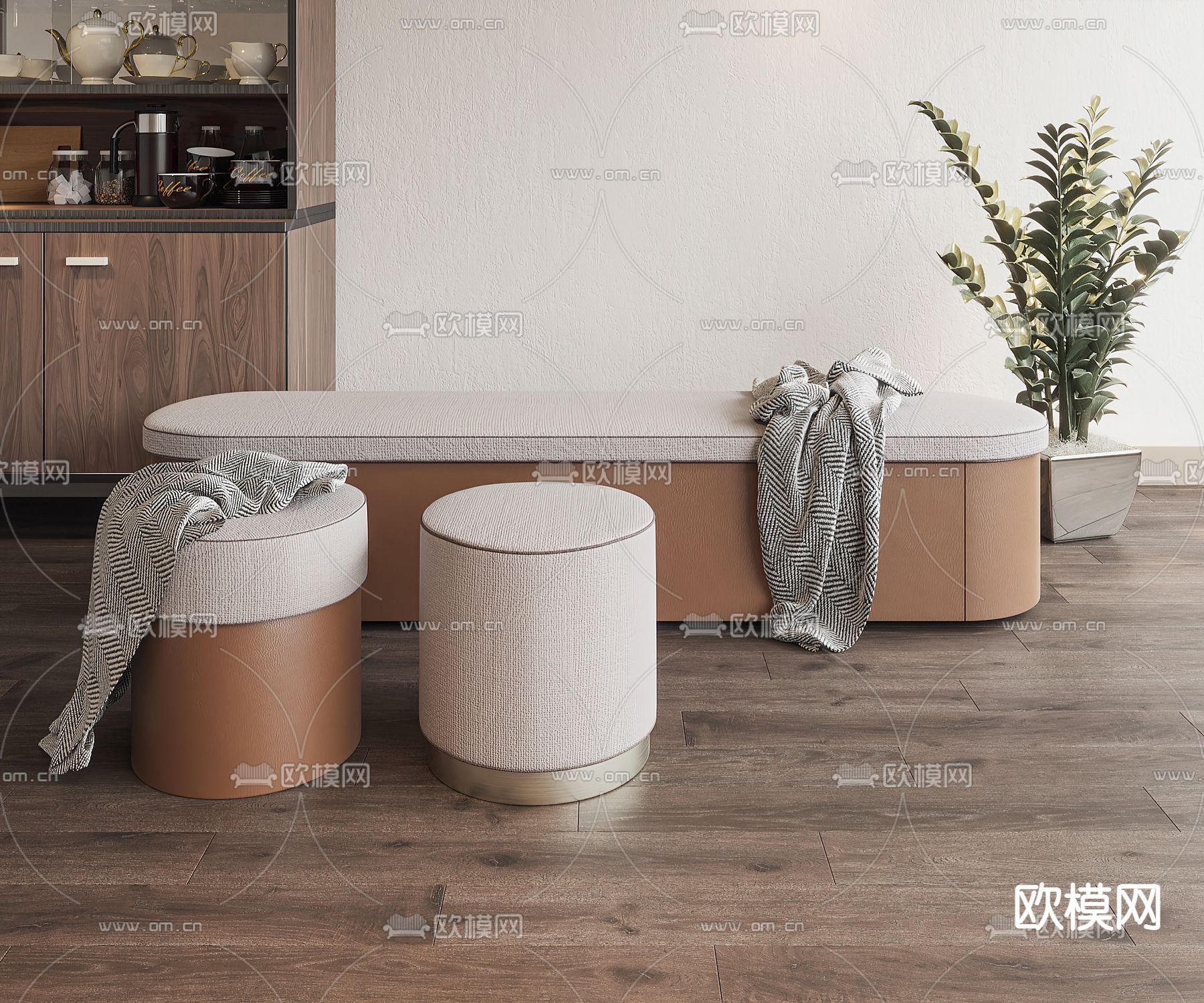 沙发凳 换鞋凳 圆凳 凳子su模型下载（渲染图1）
