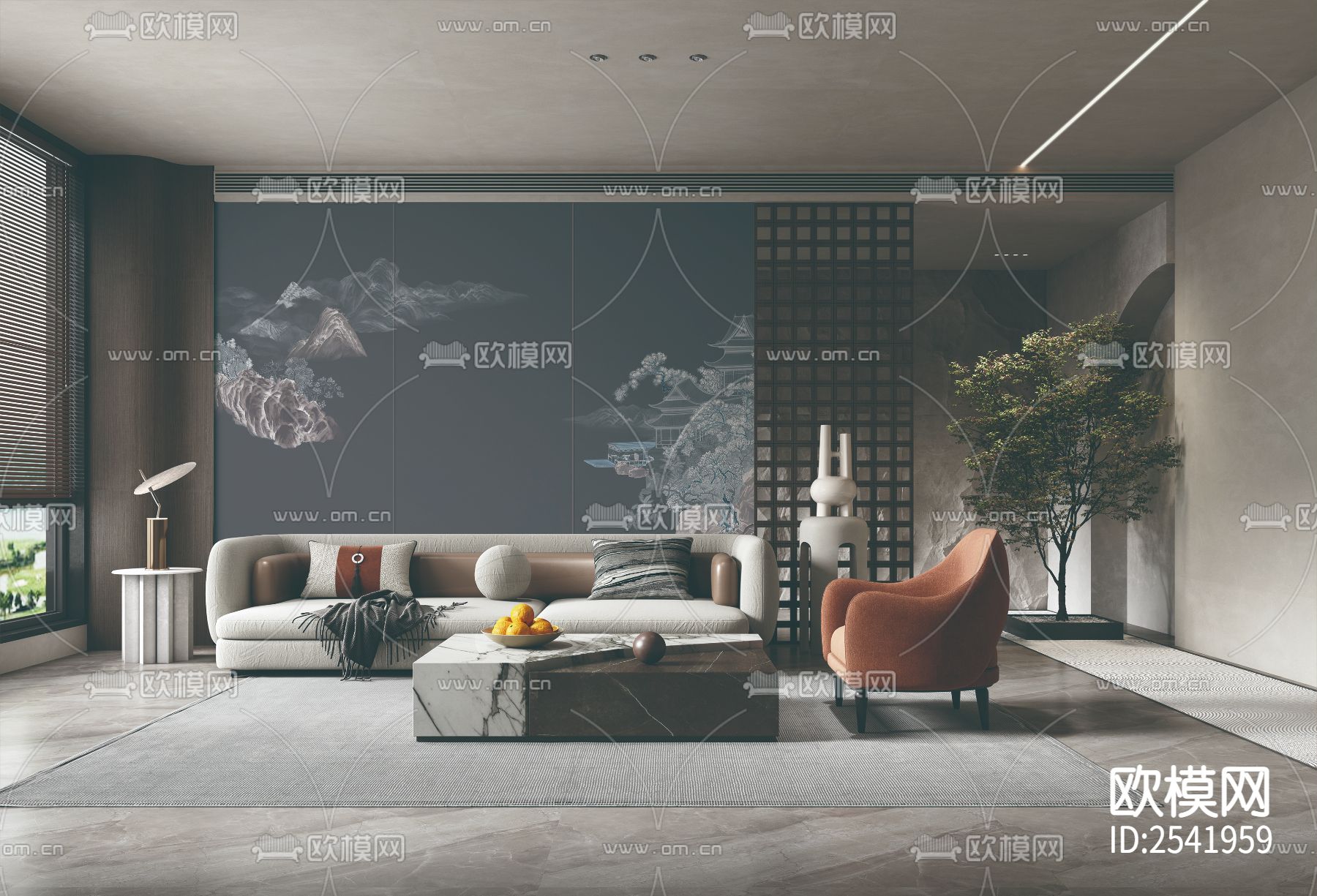 新中式山水墙纸下载（渲染图2）