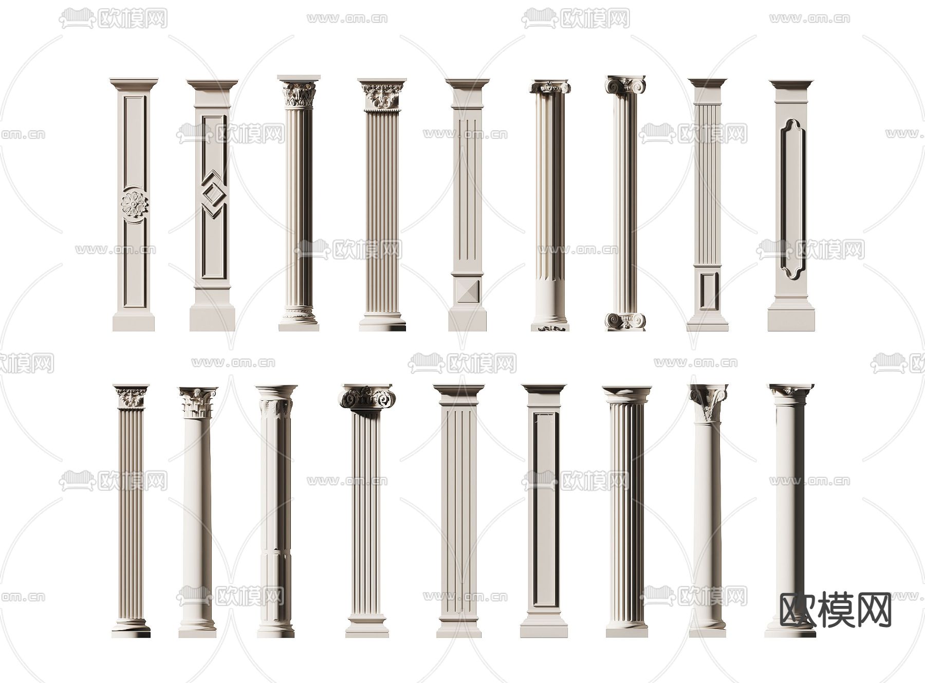 简欧柱子 罗马柱 石膏柱3d模型下载