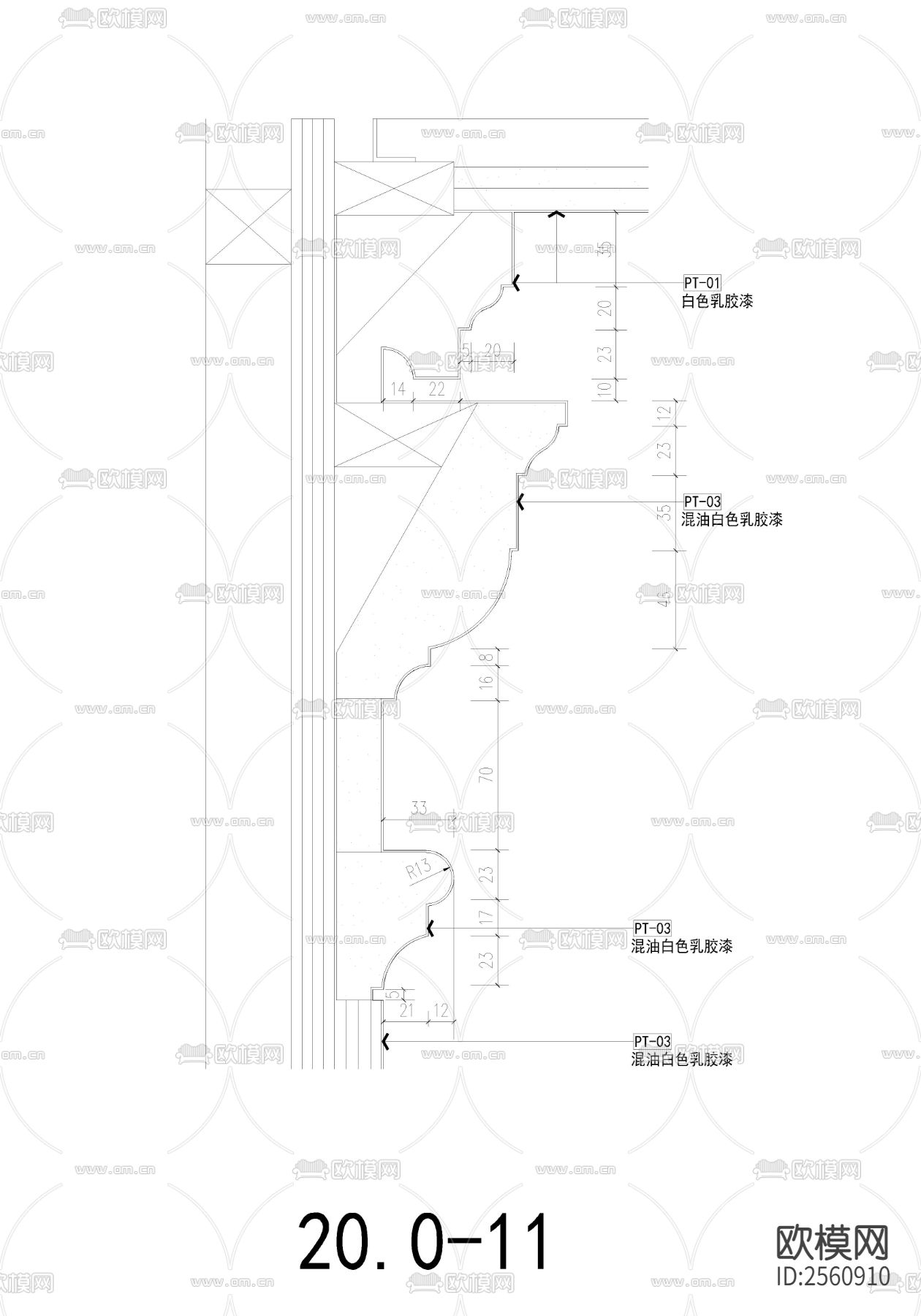 欧式墙柱及节点CAD施工图下载（渲染图3）