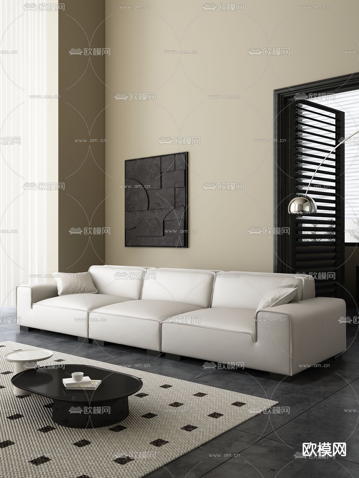 现代多人沙发 软体沙发 三人沙发3d模型下载（渲染图1）