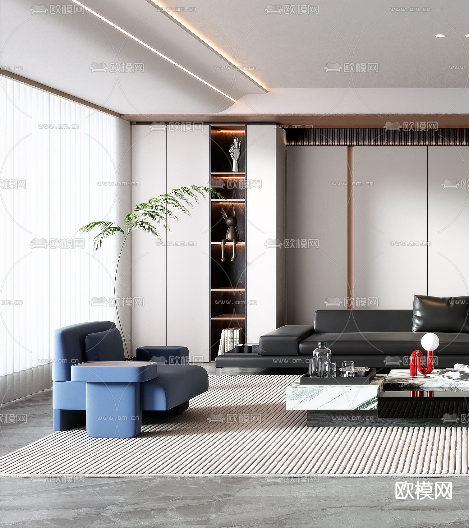 现代客厅3d模型下载（渲染图2）