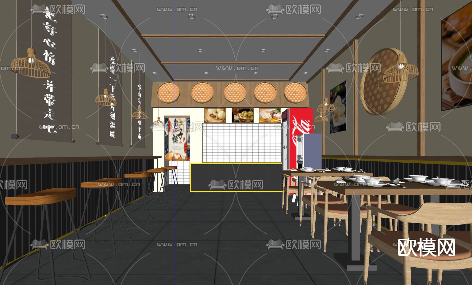 新中式包子铺 面包店su模型下载（渲染图2）