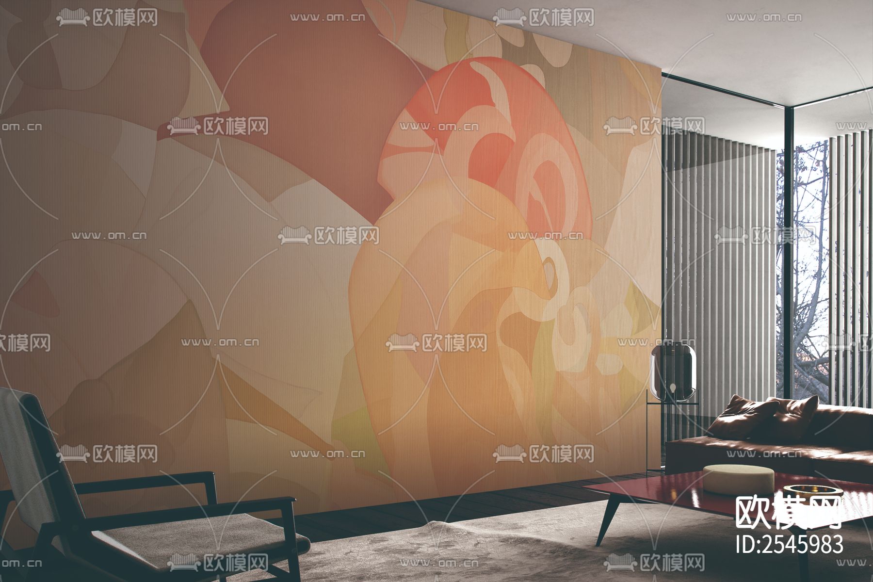 简约壁画下载（渲染图2）