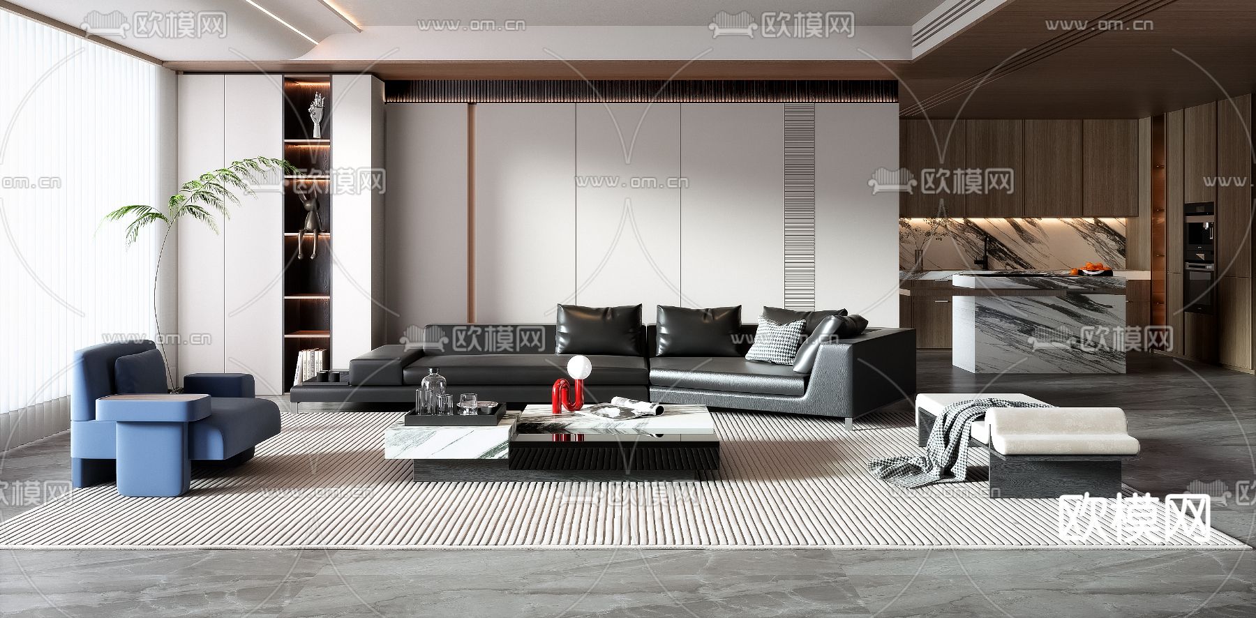 现代客厅3d模型下载（渲染图3）