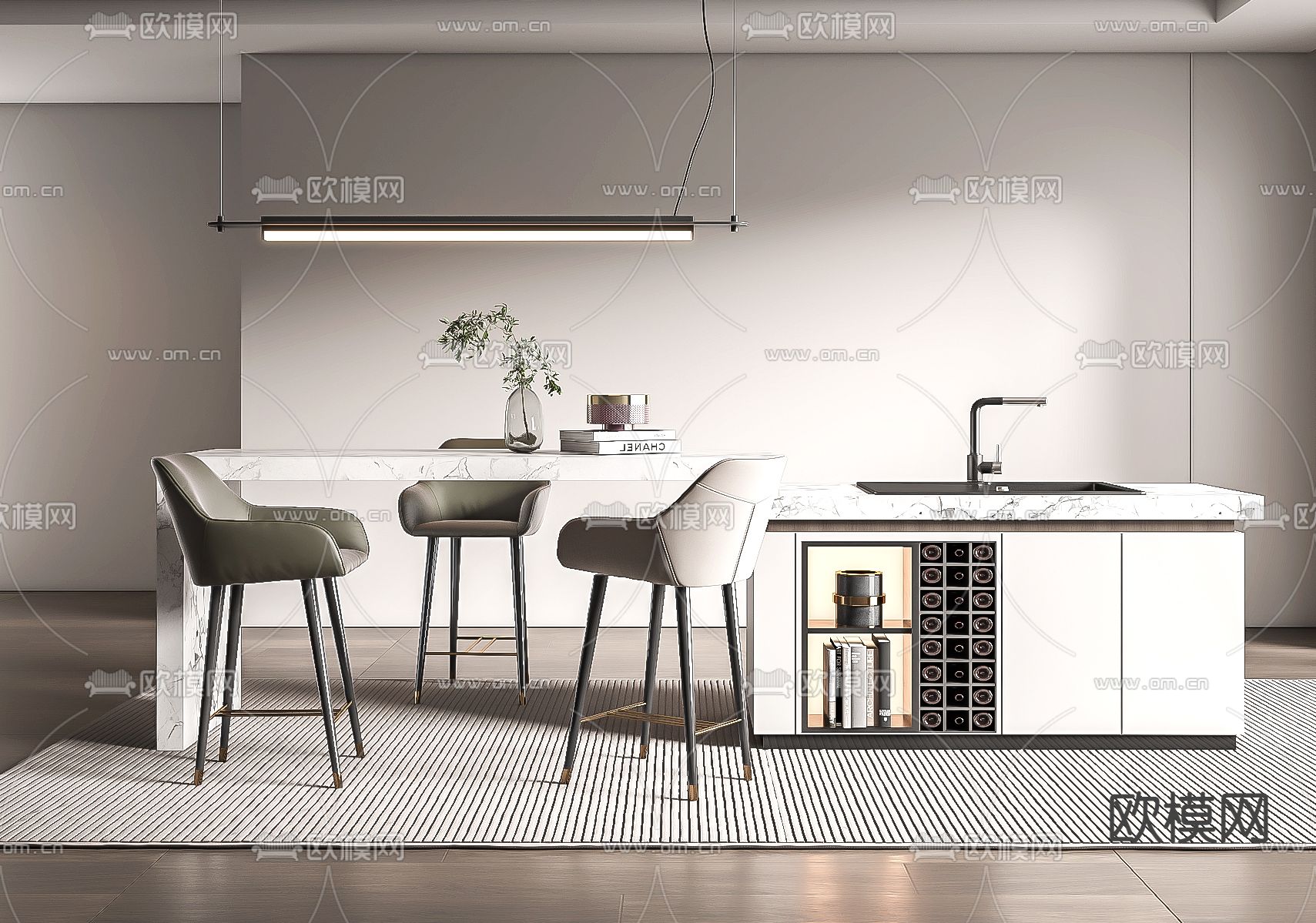 岛台餐桌椅3d模型下载