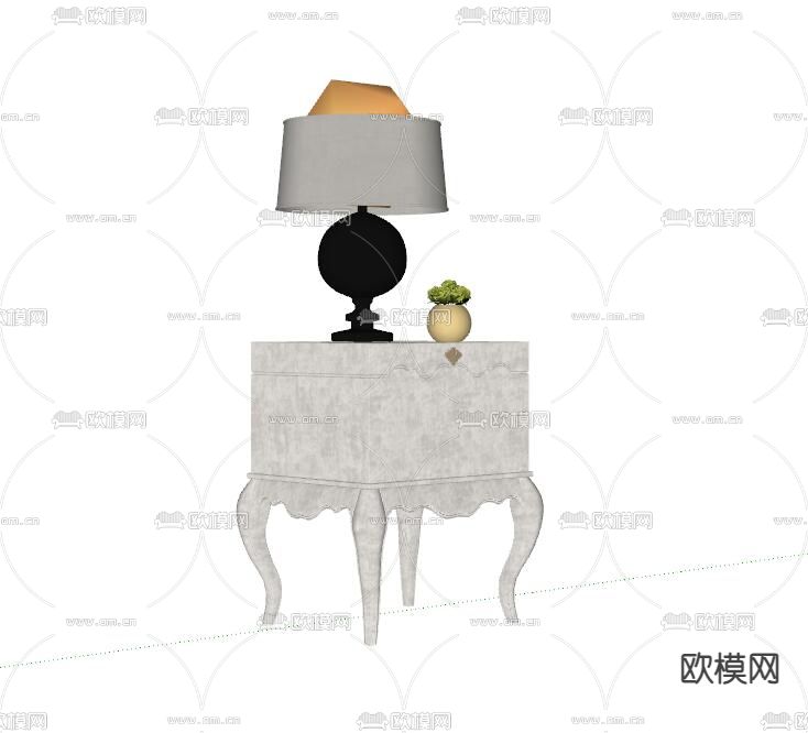 简欧床头柜su模型下载（渲染图2）