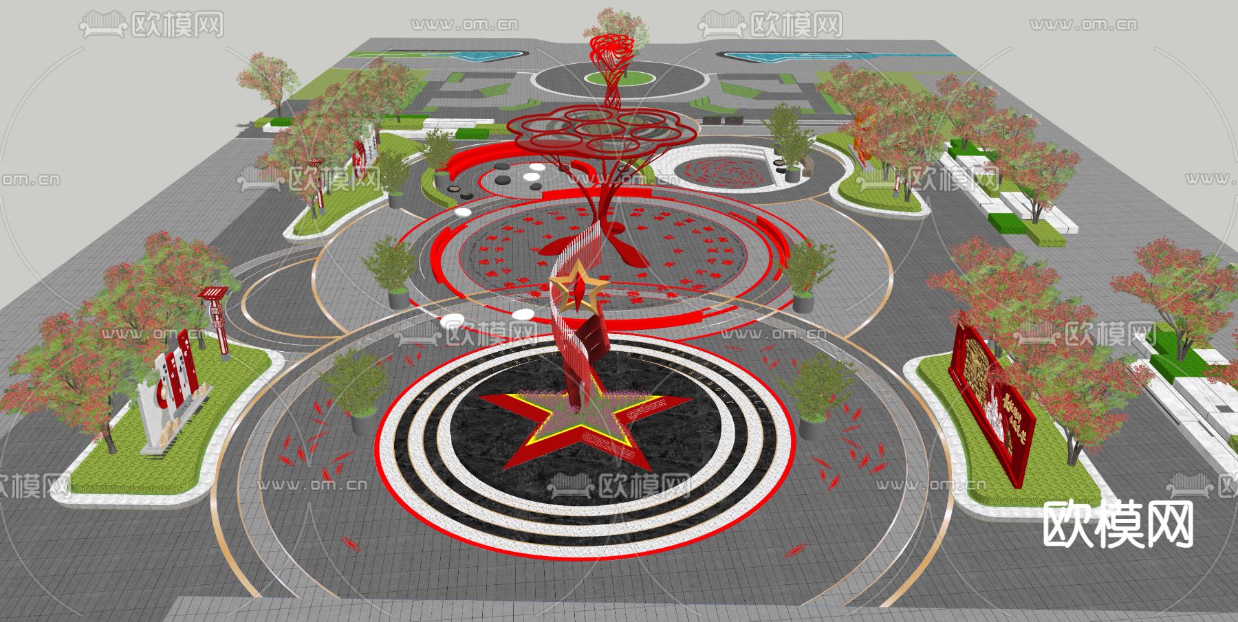 红色文化广场su模型