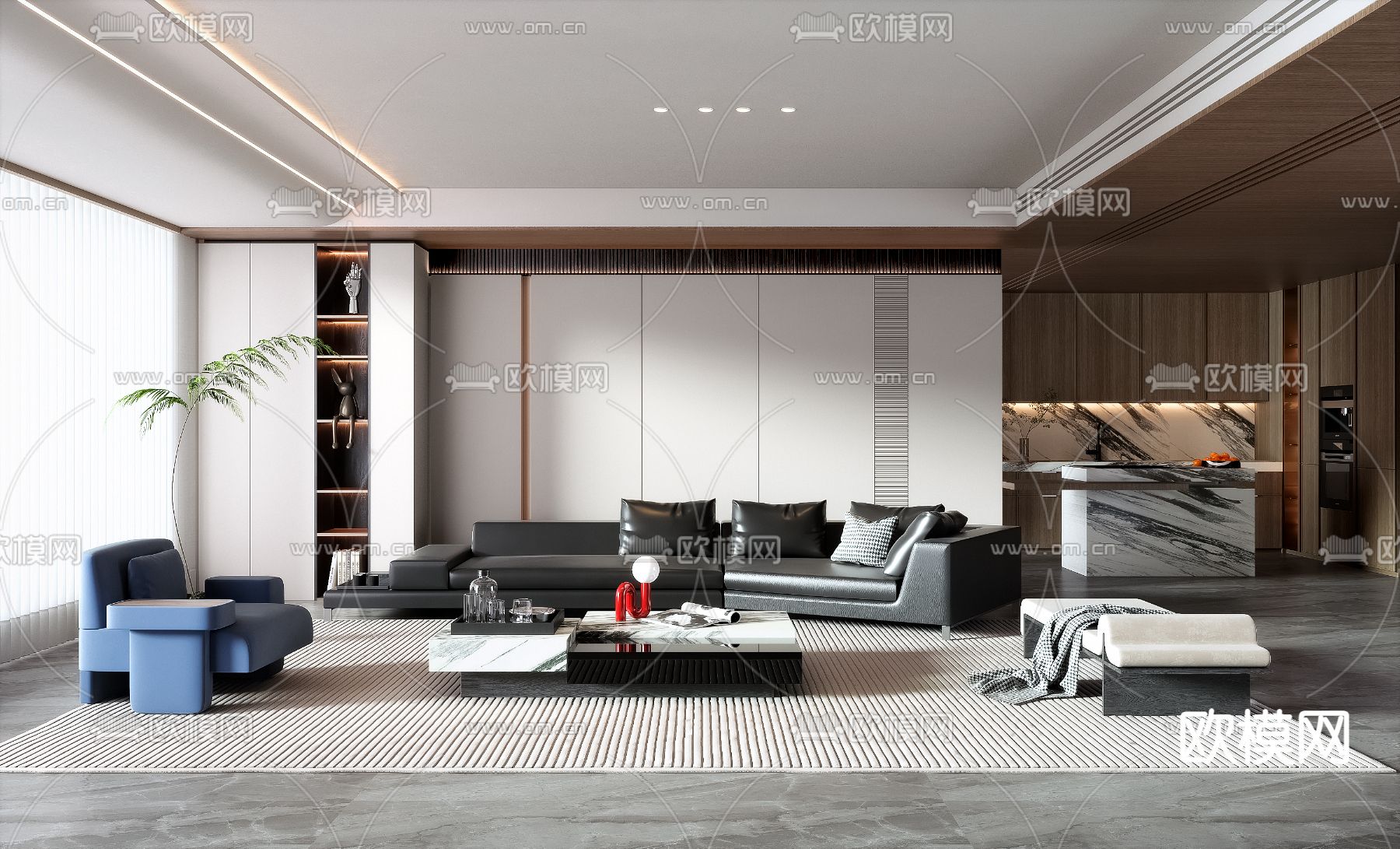 现代客厅3d模型下载（渲染图1）