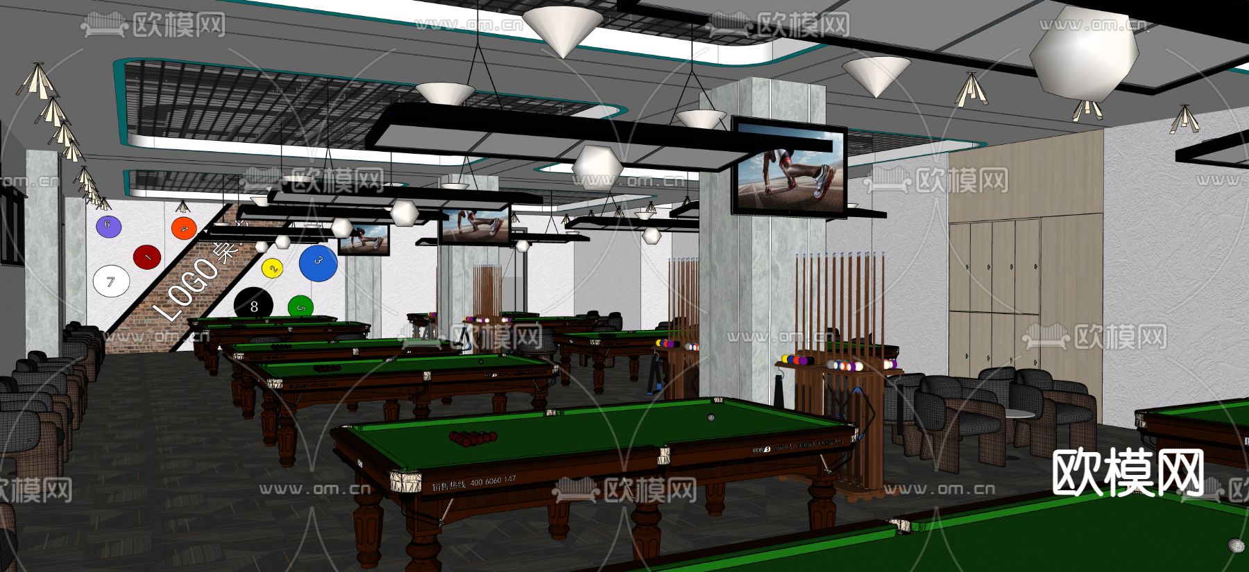 桌球俱乐部 棋牌室su模型