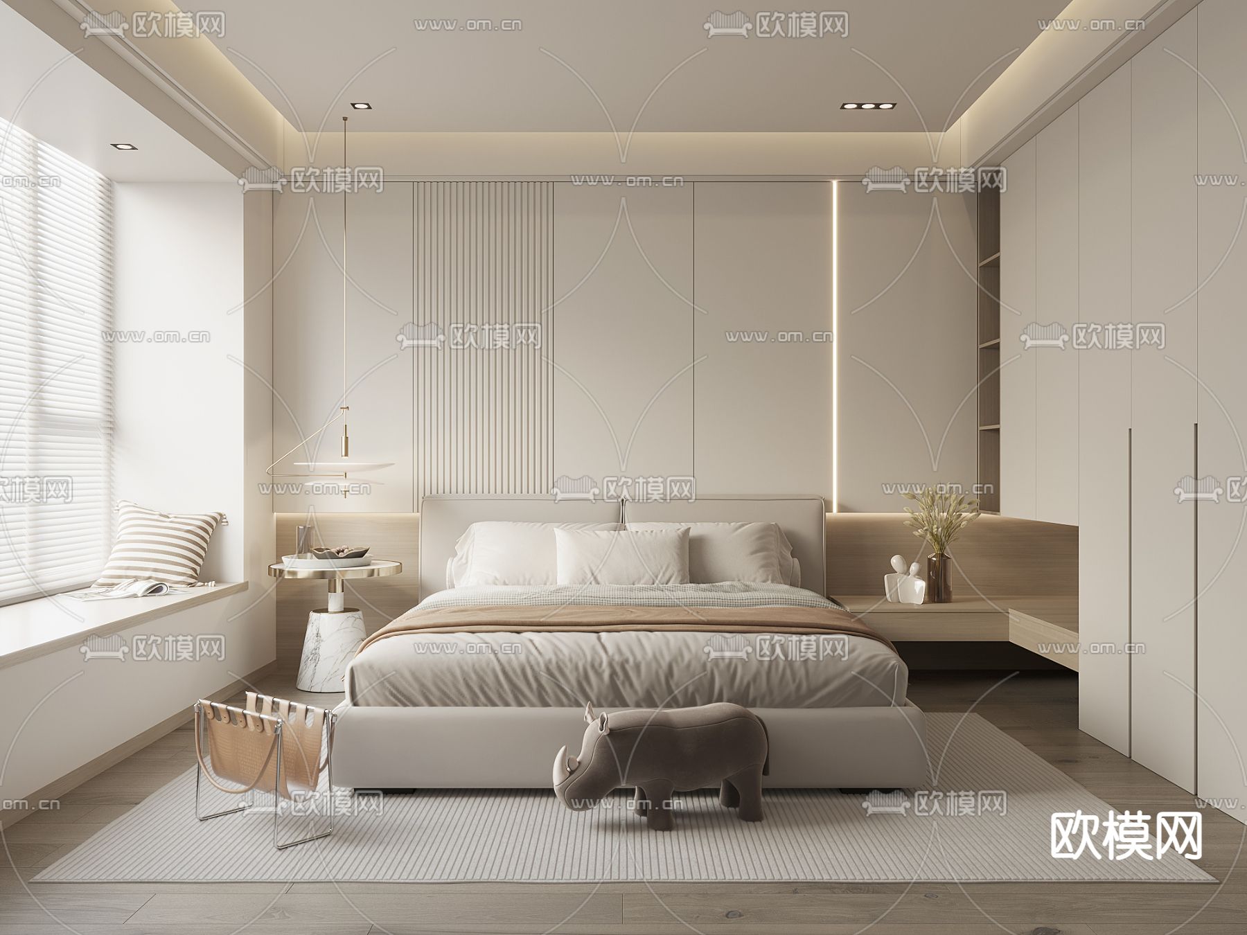 现代卧室 次卧3d模型下载_ID14012597_3dmax免费模型-欧模网