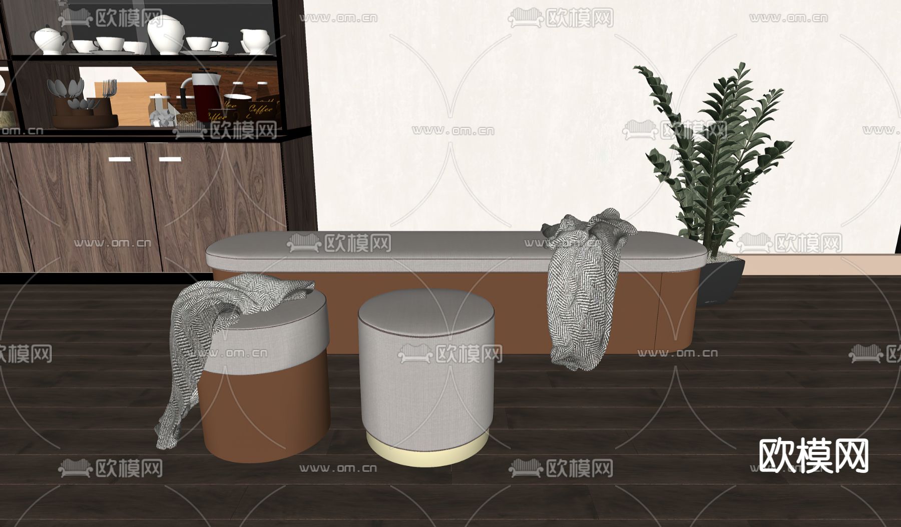 沙发凳 换鞋凳 圆凳 凳子su模型下载（渲染图2）