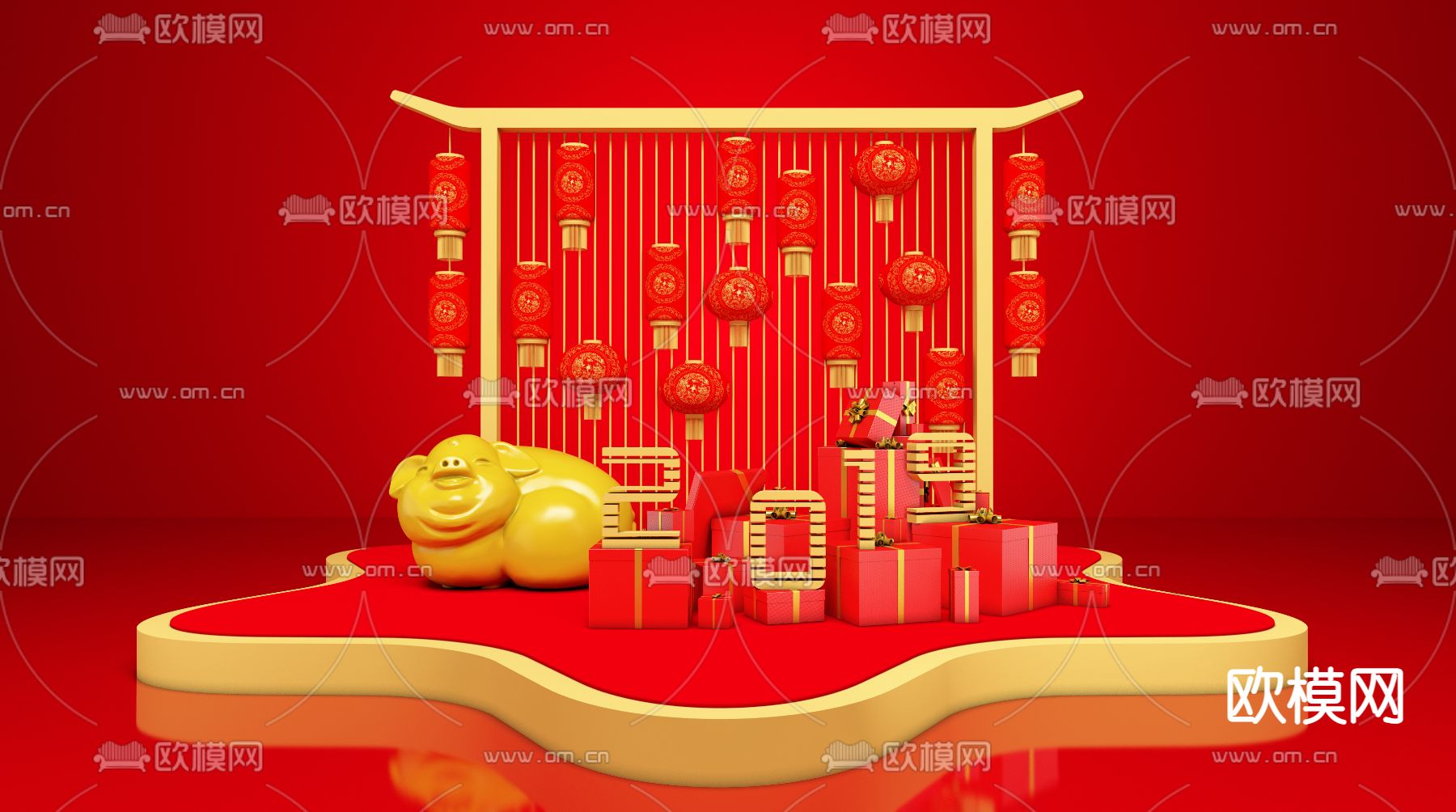 猪年美陈 新年美陈3d模型下载