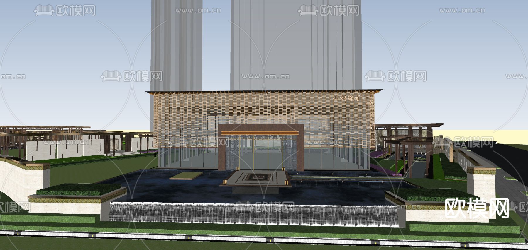 新中式售楼处 示范区su模型下载（渲染图6）