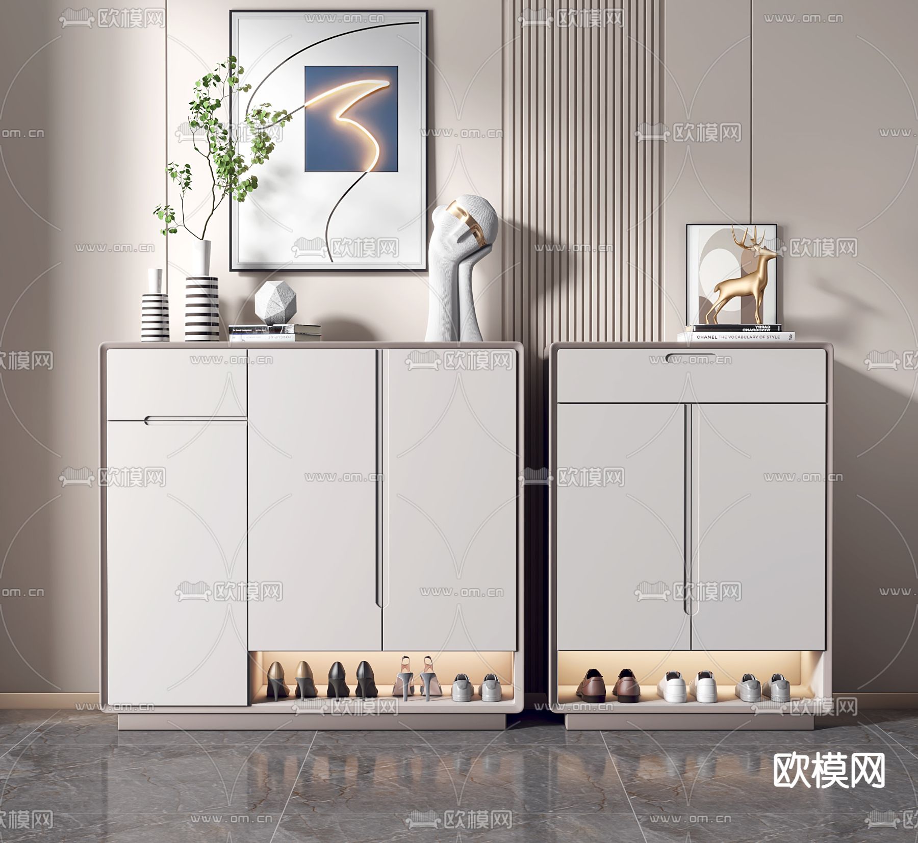 现代玄关鞋柜su模型下载（渲染图1）