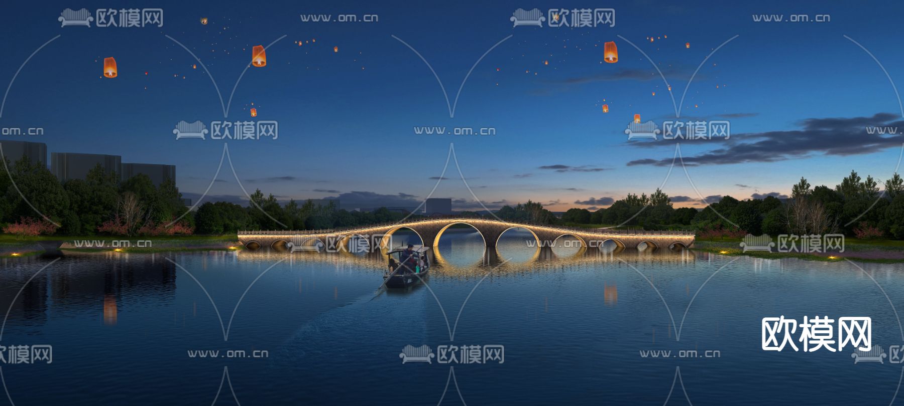 中式月亮桥 拱桥psd下载