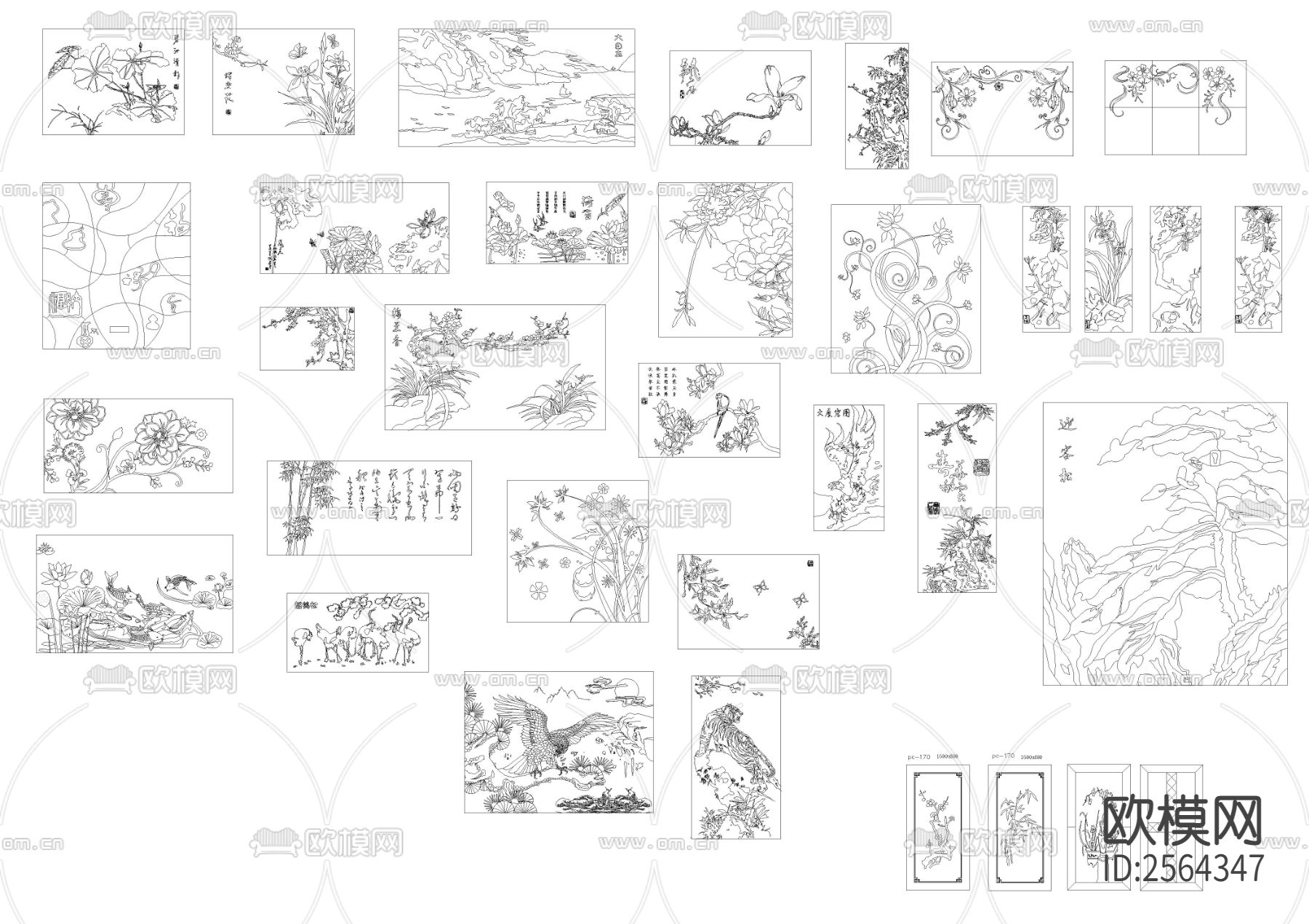 百款山水画CAD图库下载（渲染图2）