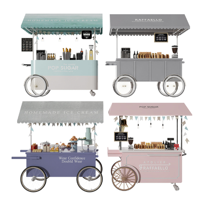  售货车摊位车 贩卖车 手推车su模型 