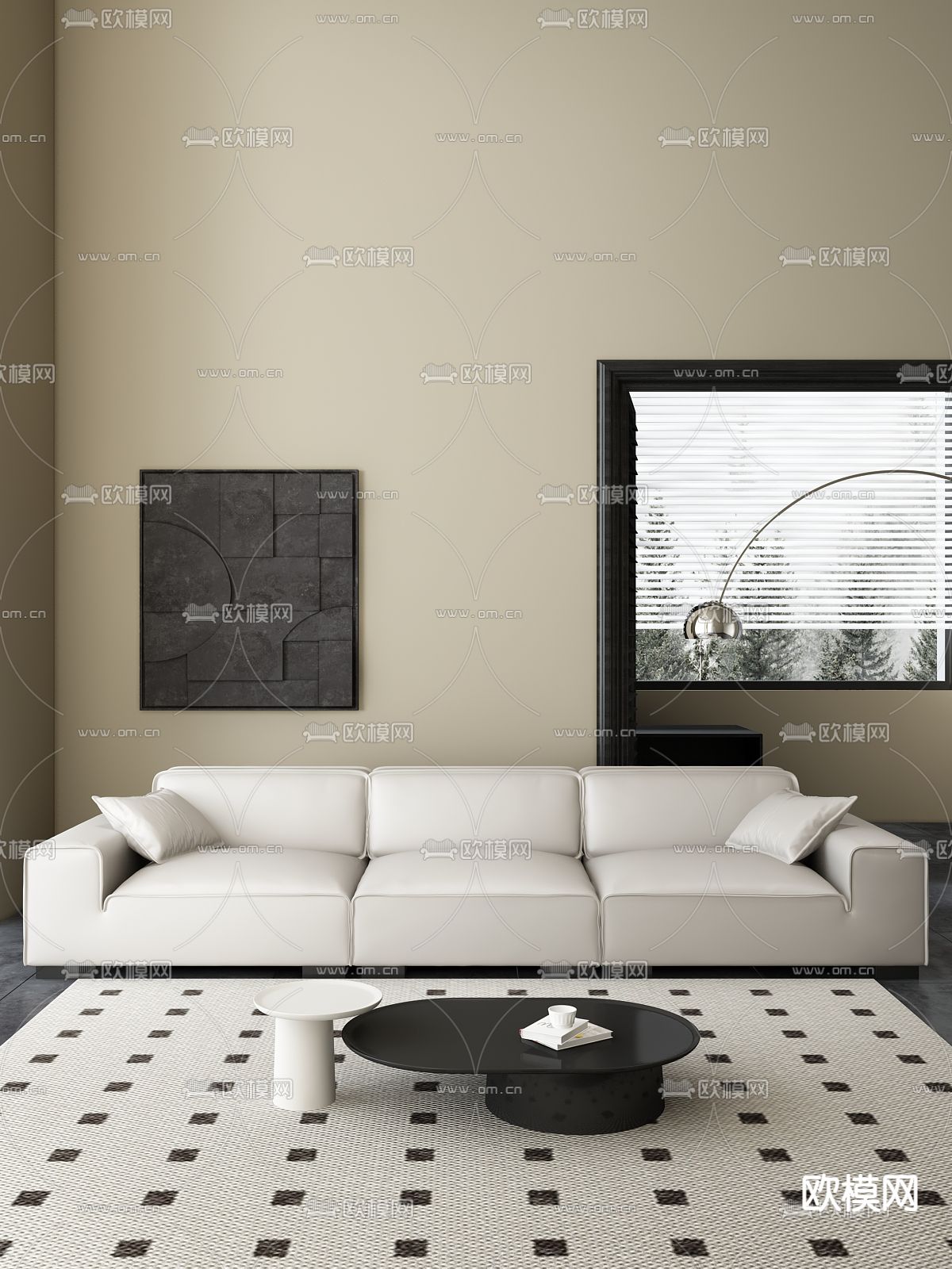 现代多人沙发 软体沙发 三人沙发3d模型下载（渲染图2）