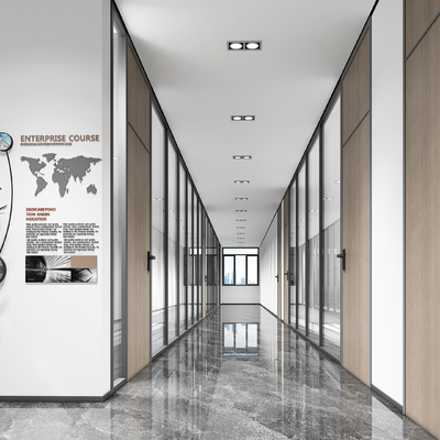  办公走廊 公司过道su模型 