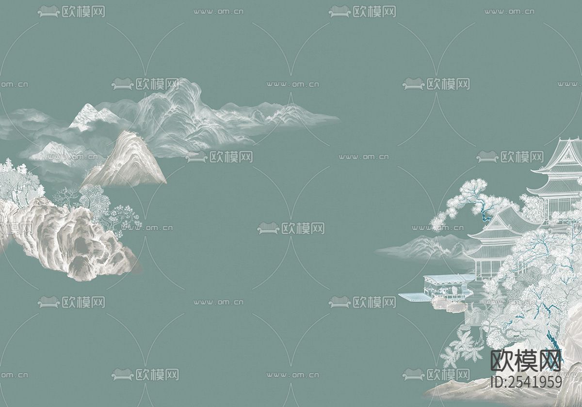 新中式山水墙纸下载（渲染图3）