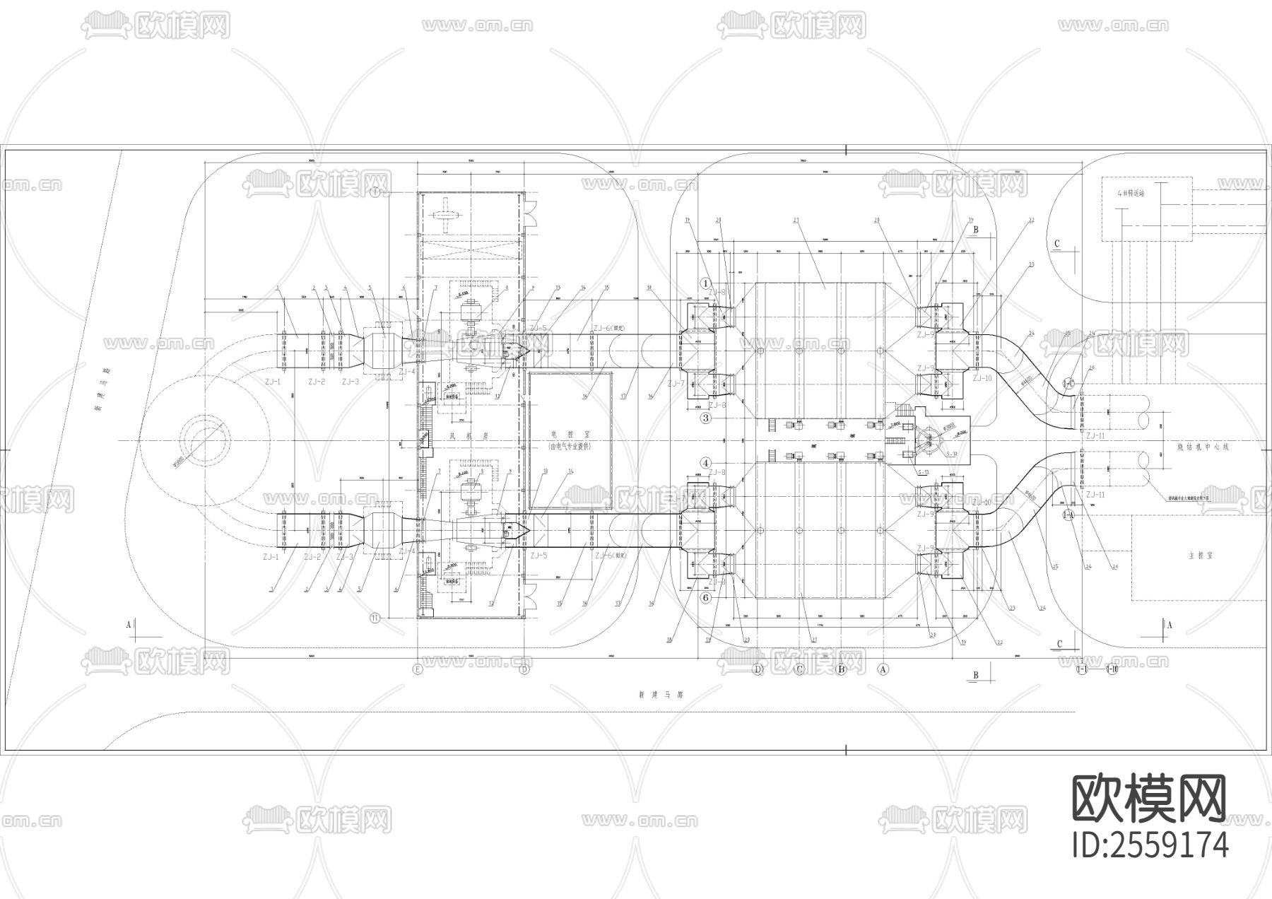 钢铁厂烧结机除尘系统CAD施工图下载（渲染图3）