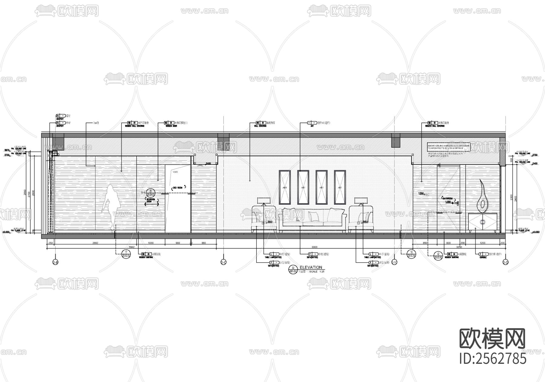 酒店客房cad平面图下载（渲染图5）
