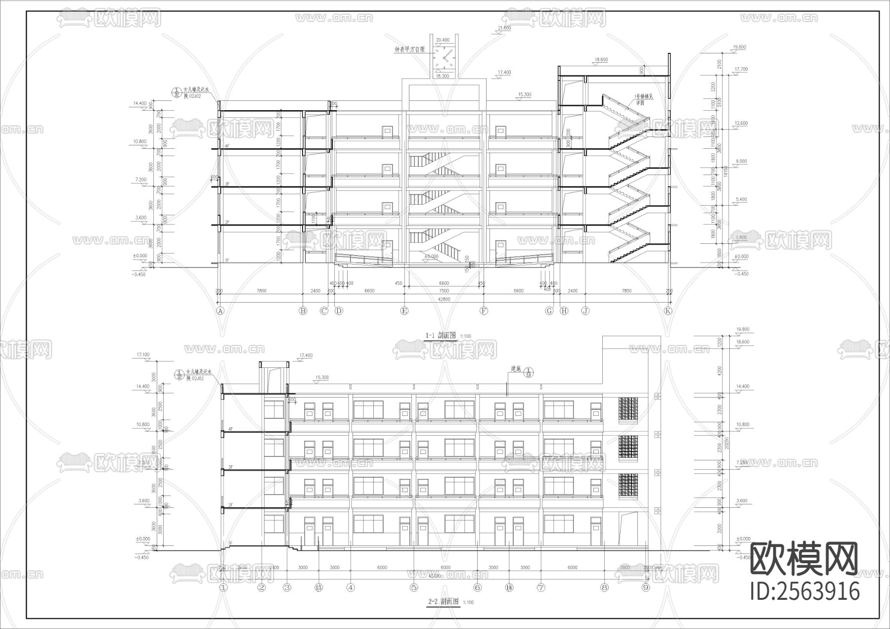 中学教学楼全套建筑CAD施工图下载（渲染图4）