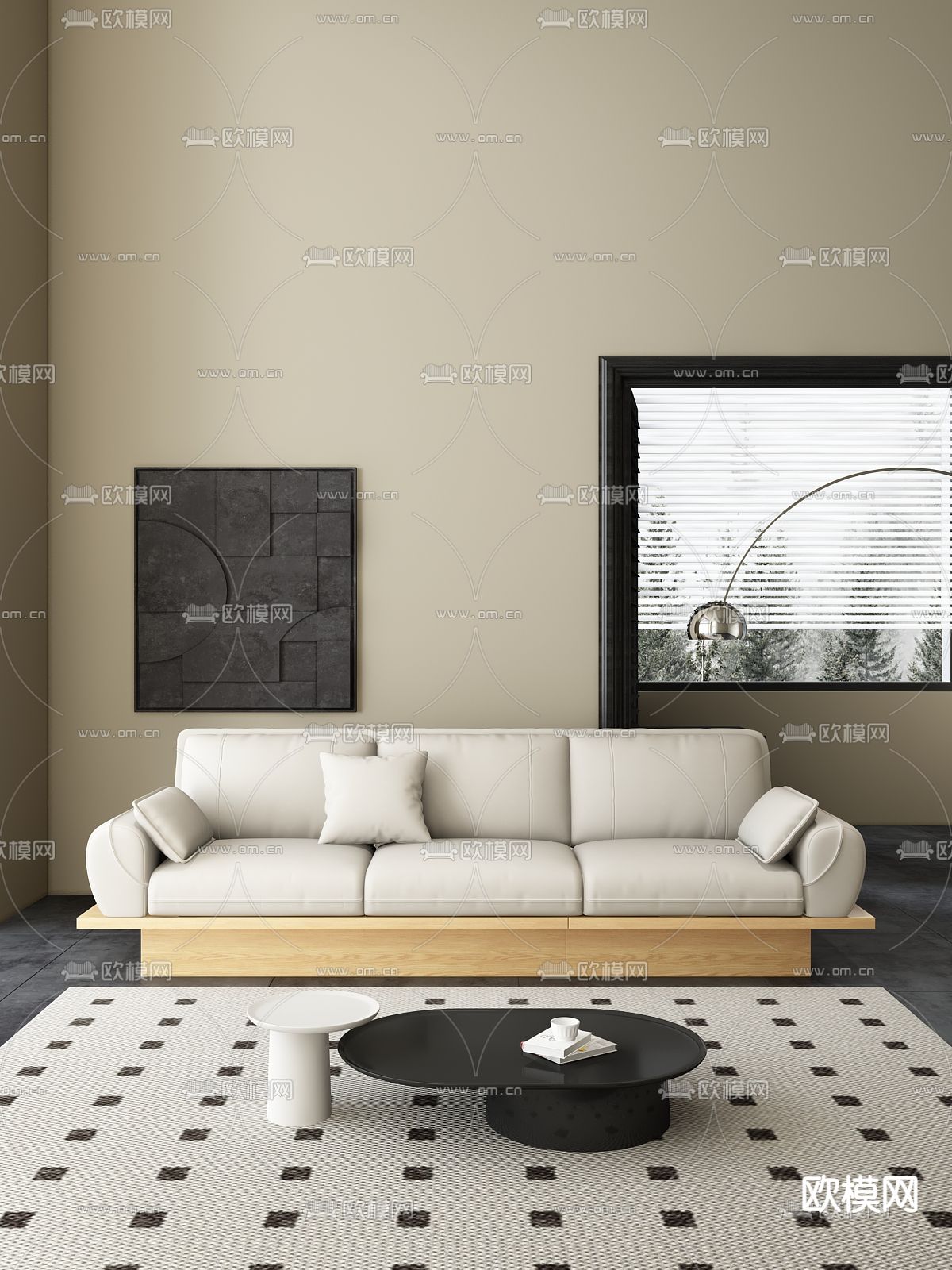 现代多人沙发 软体沙发 三人沙发3d模型下载（渲染图2）