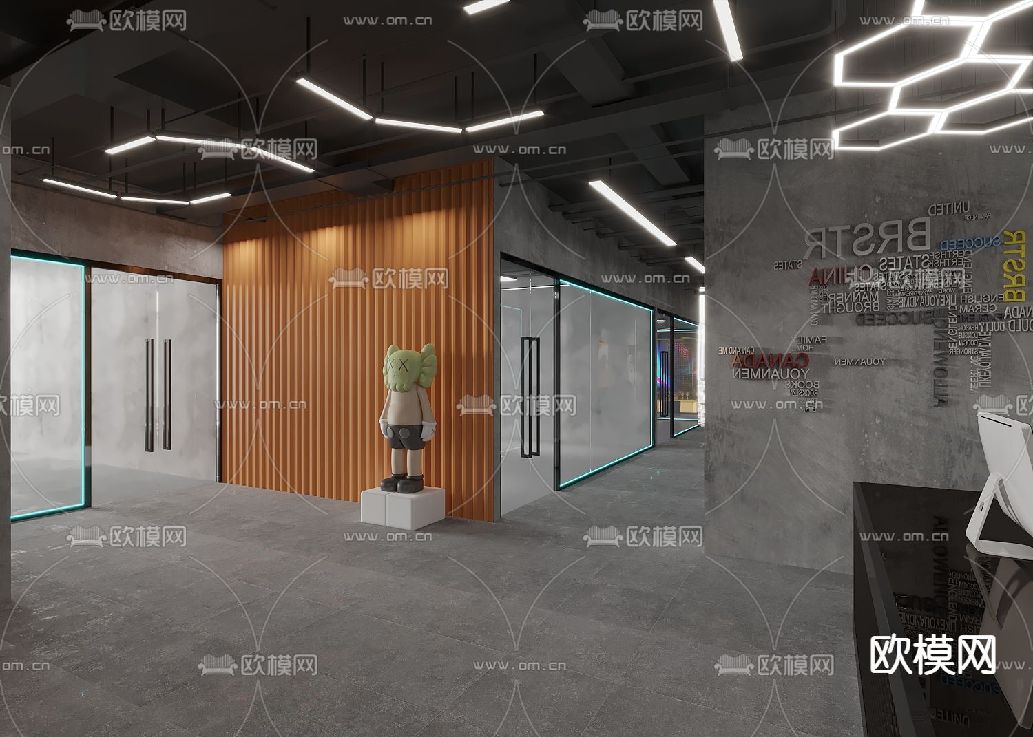 工业风舞蹈教室3d模型下载（渲染图3）