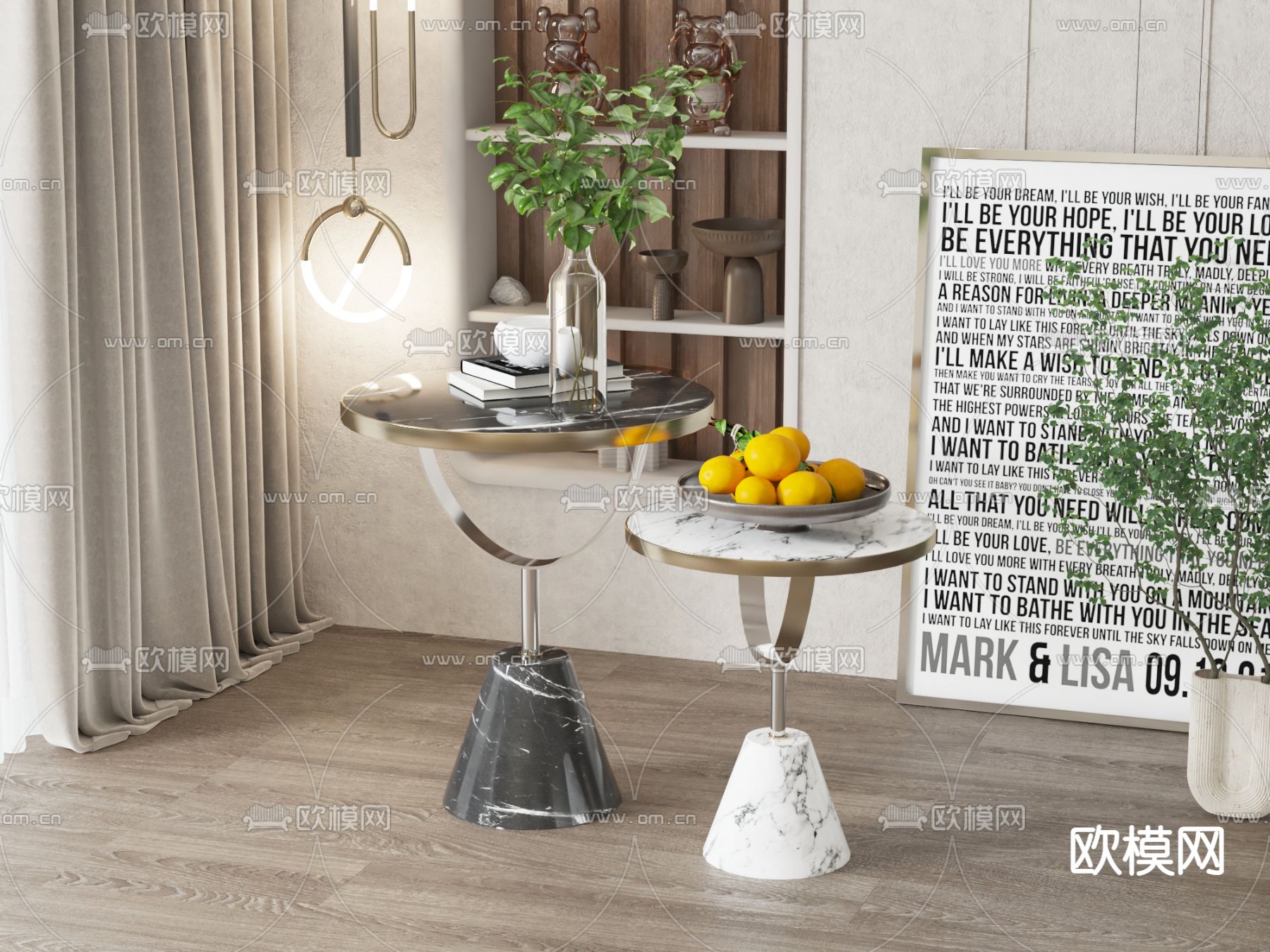 简欧边几 角几3d模型下载