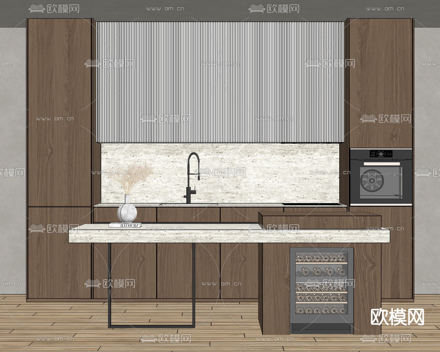 中岛厨房 橱柜su模型下载（渲染图2）
